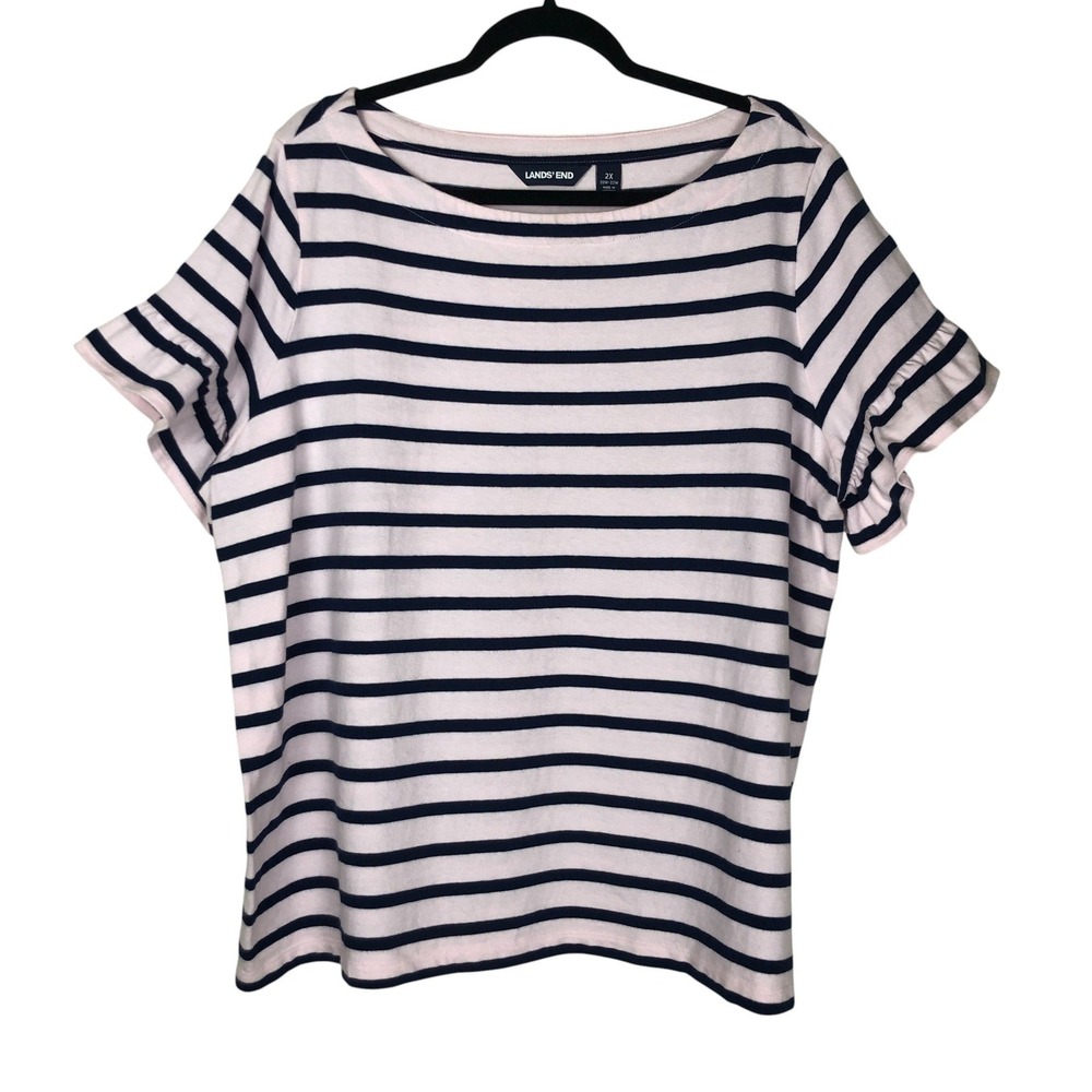Lands'‎ End Womens Flutter Sleeve Striped Cotton Top Size 2X Casual Office